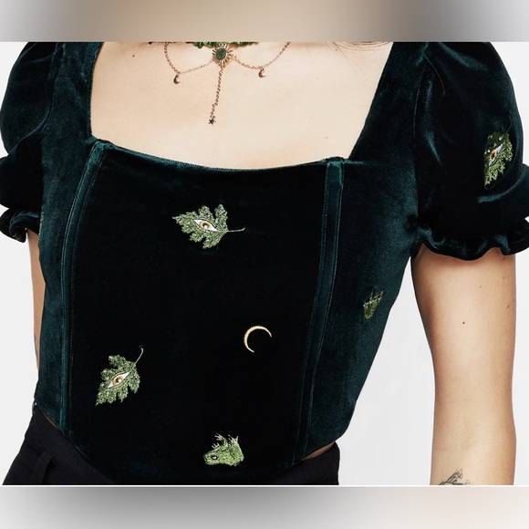 Disturbia Forest Green velvet corset top size 8 embroidered - Picture 5 of 5